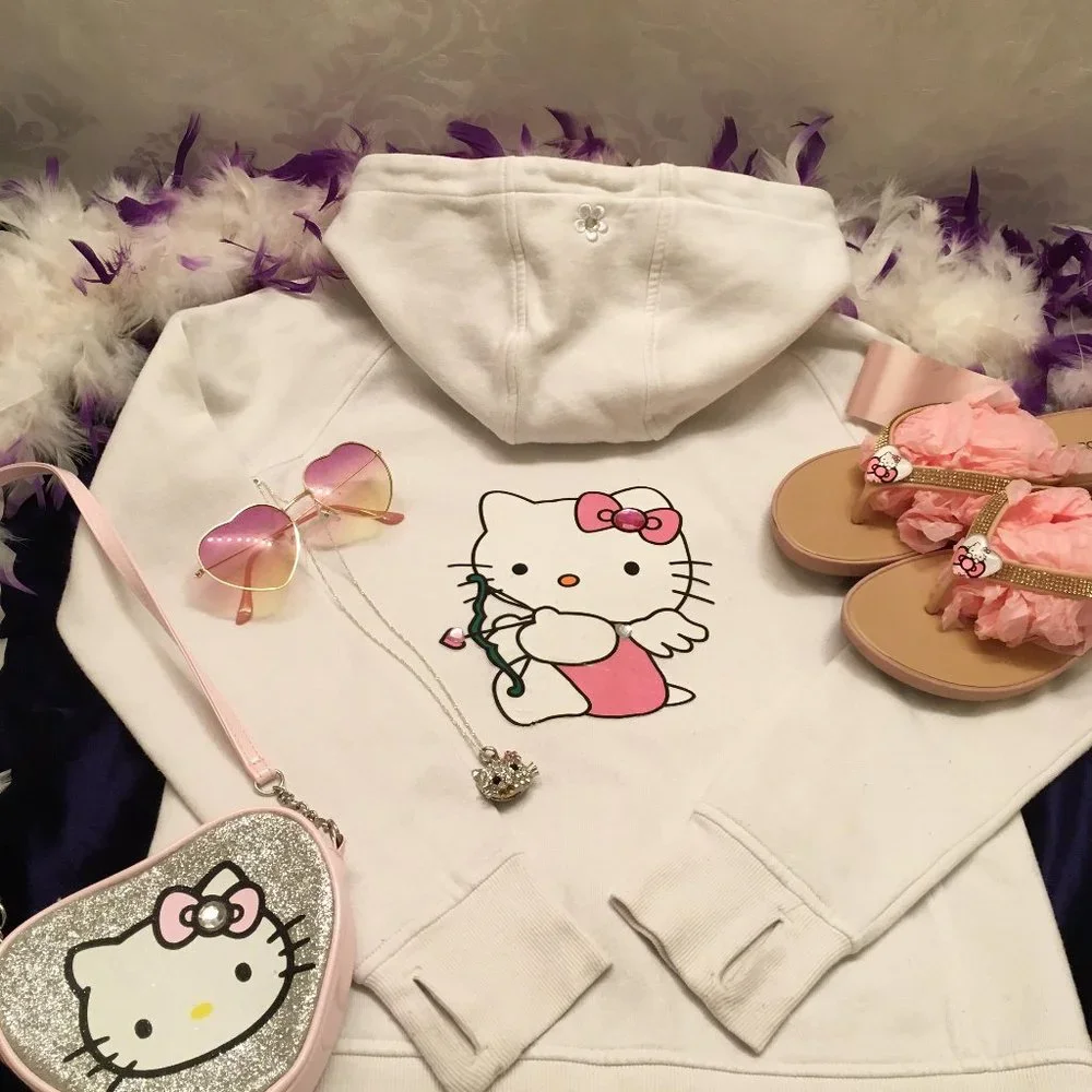 ADORABLE y2k hoodie with hello kitty logo and crystal details! - Picture 1 of 15
